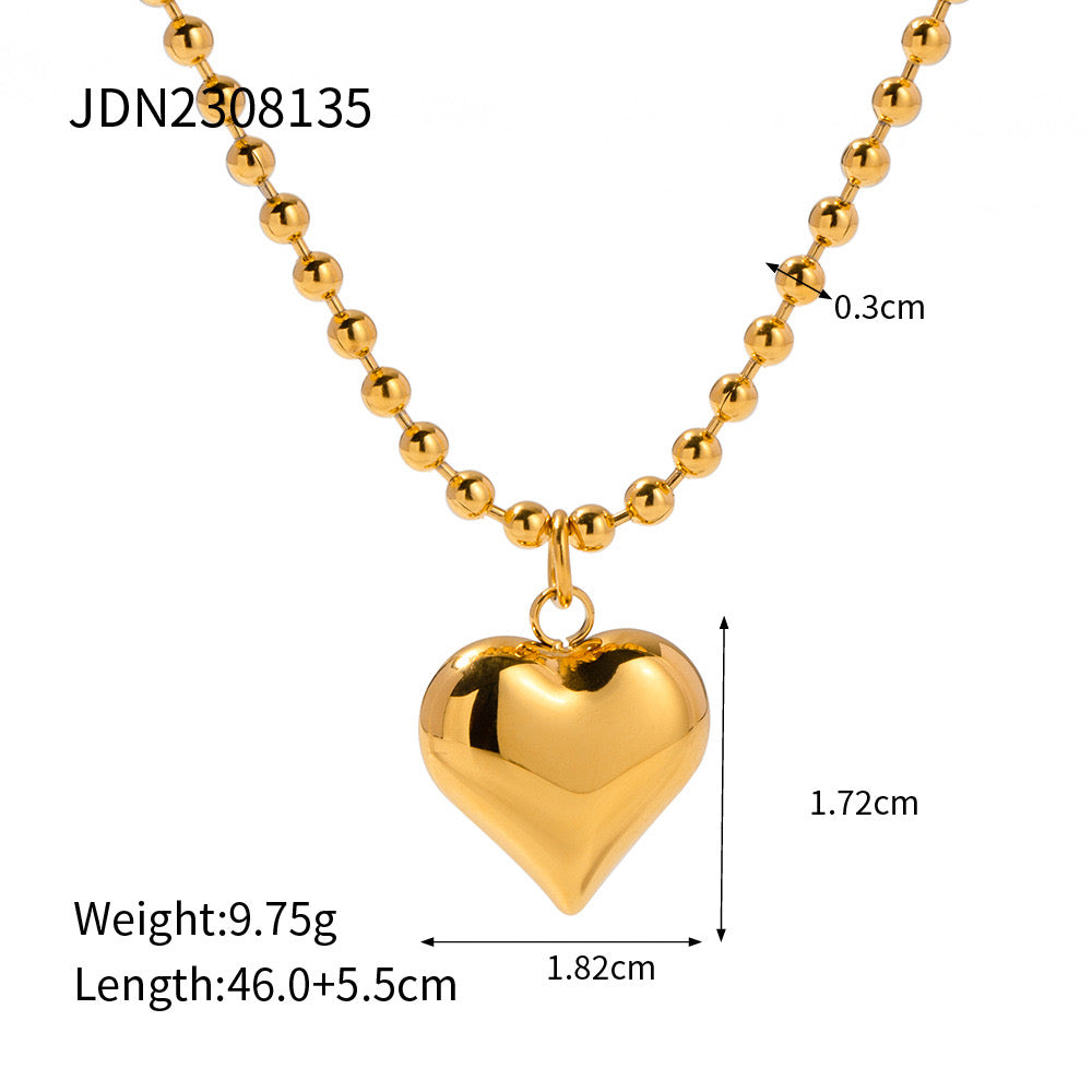 18K Gold Heart Pendant Small Ball Chain Necklace