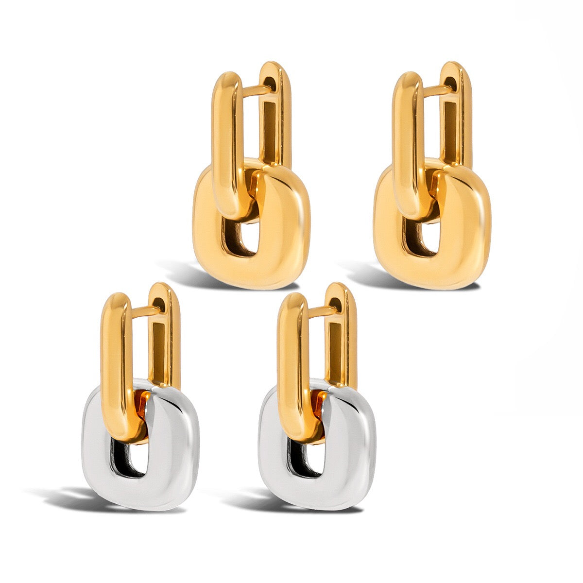 18K Gold Bold Link Statement Huggie Earrings