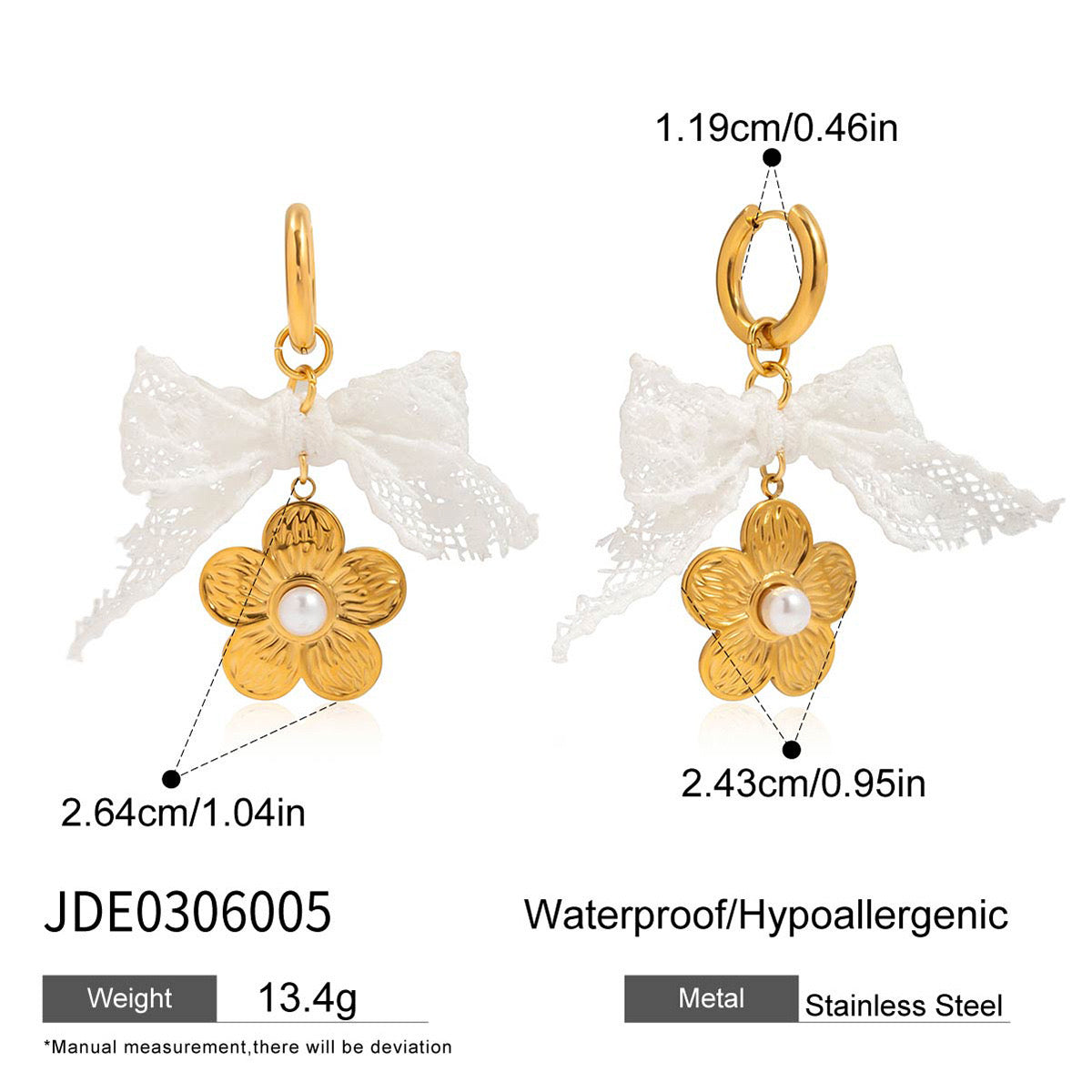 18K Gold Princess Flower Pearl Pendant Ribbon Chain Layered Necklace Set