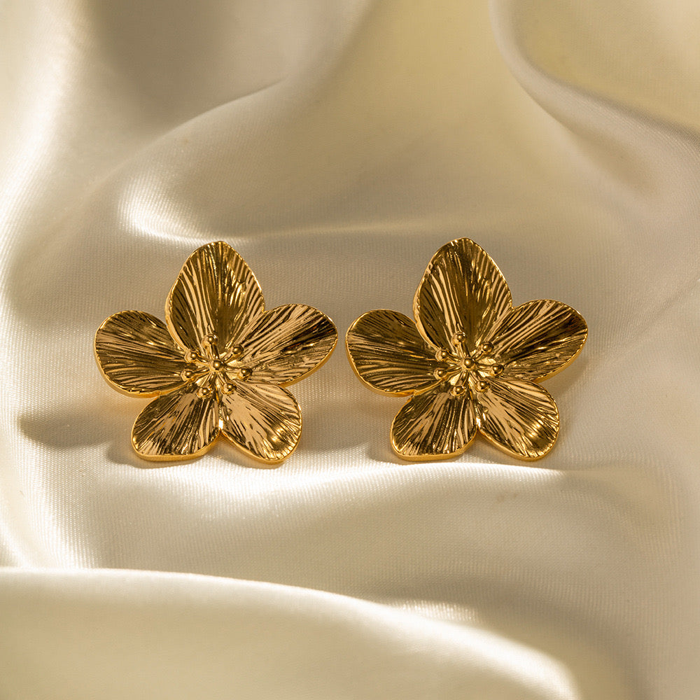 18K Gold Cherry Blossom Statement Stud Earrings