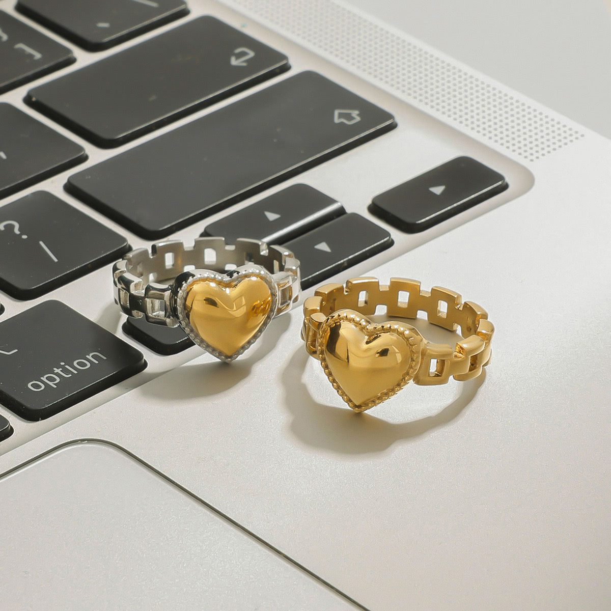 18K Gold and Silver Two Tone Delicate Heart Watch Band Ring