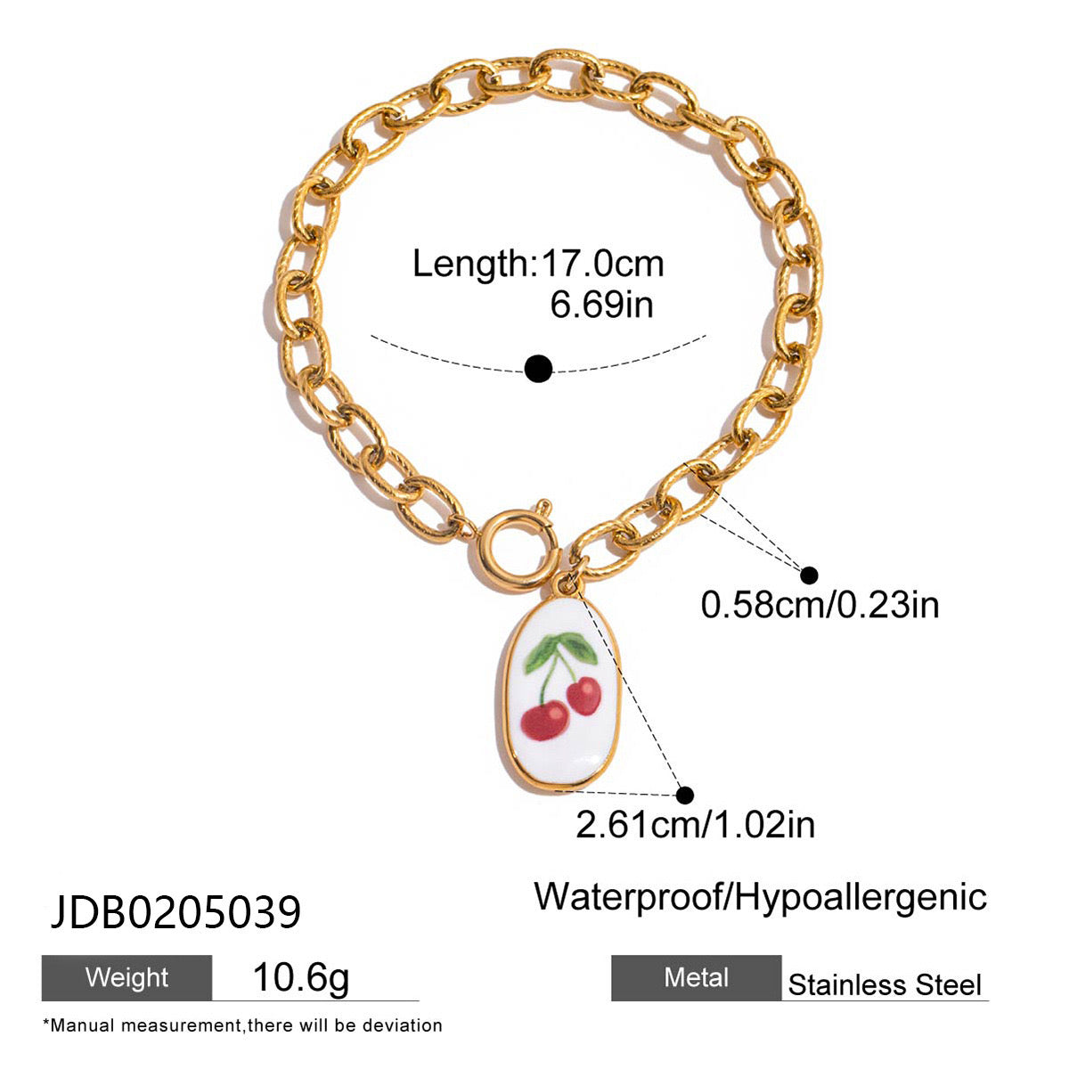 18K Gold Tropical Fruit Charm Pearl Chain Bracelet Stack