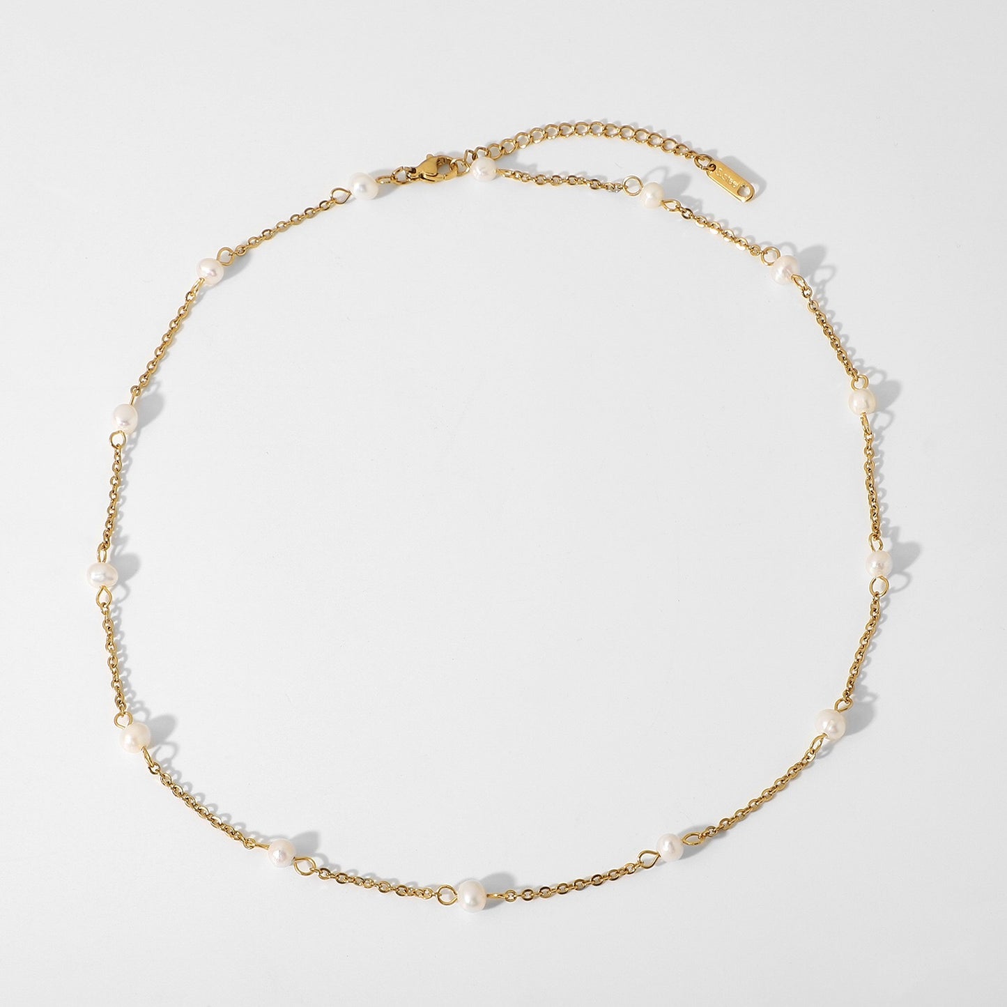 18K Gold Elegant Dainty Pearl Chain Choker Necklace