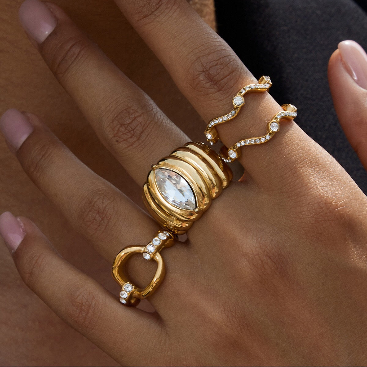 18K Gold Pumpkin Latte Stacking Rings Set