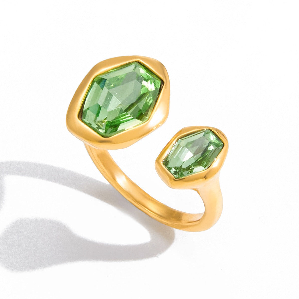 18K Gold Royal Emerald Green Statement Cuff Ring