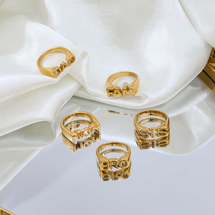 18K Gold MOM DAD BRO Letter Stacking Ring