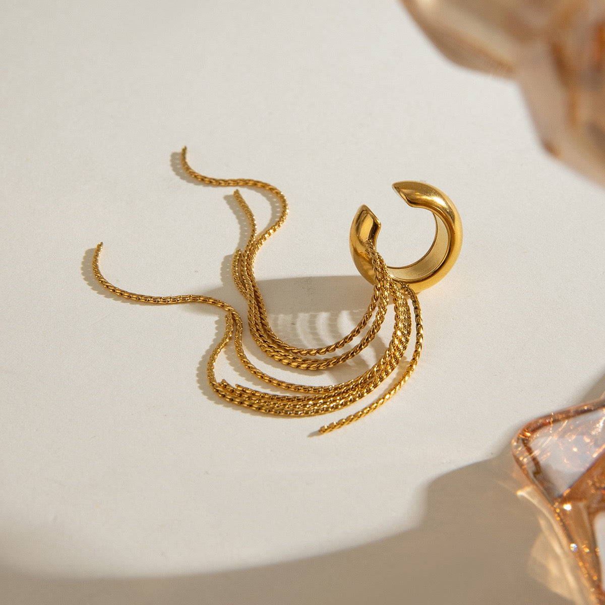 18K Gold Drop Dangle Ear Cuff