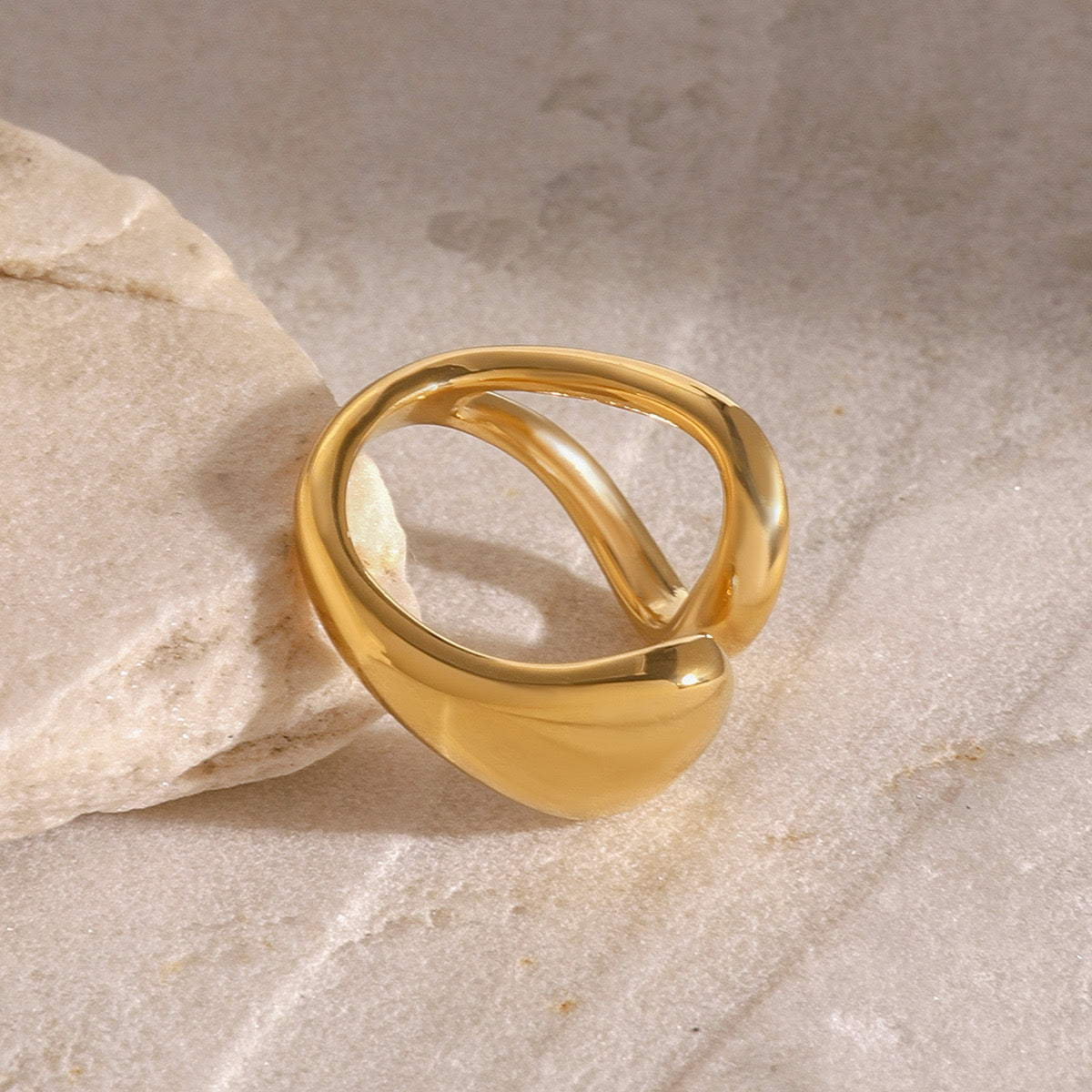18K Gold Smooth Geometric Statement Cuff Ring
