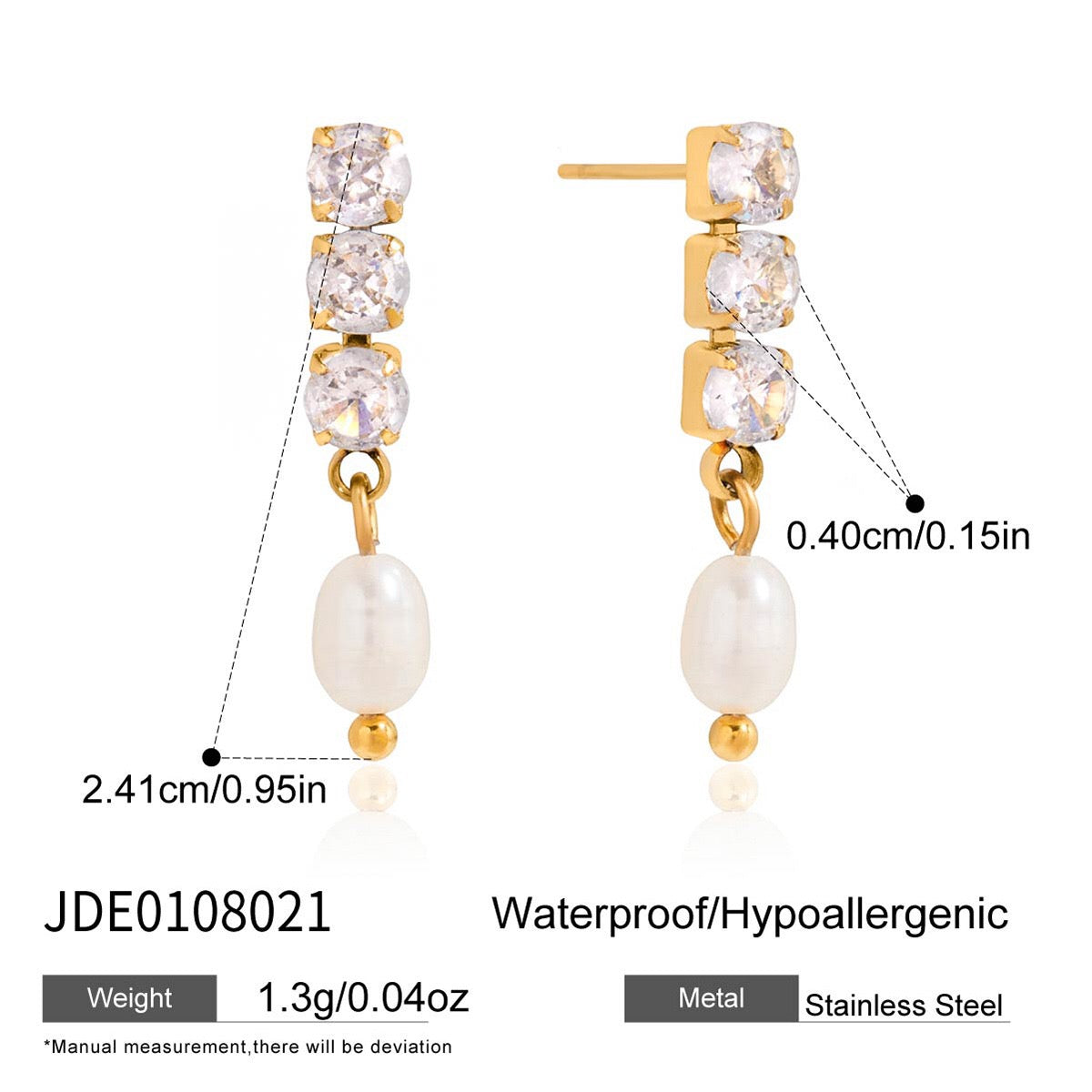 18K Gold Eternal Grace Tennis Pearl Stud Dangle Earrings