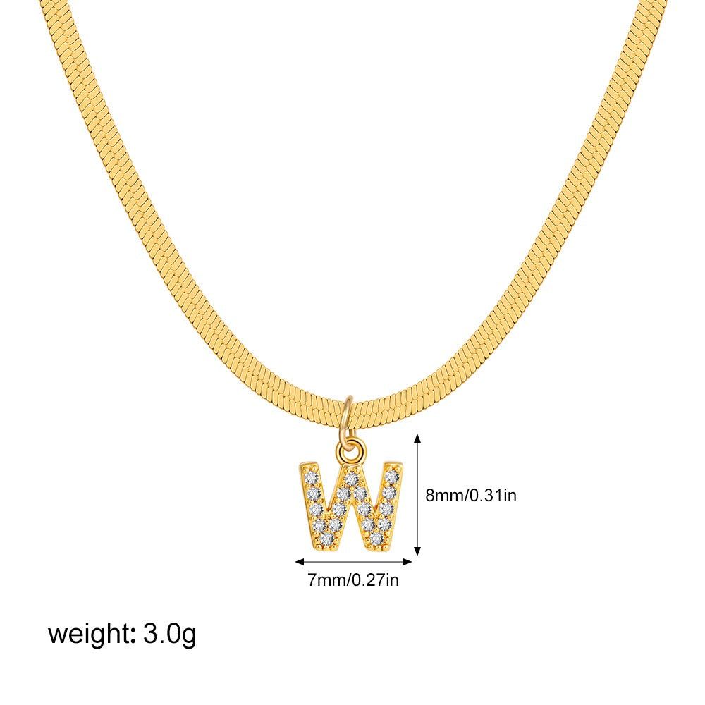 18K Gold Minimalist Glam Herringbone Chain Initial Dainty Necklace