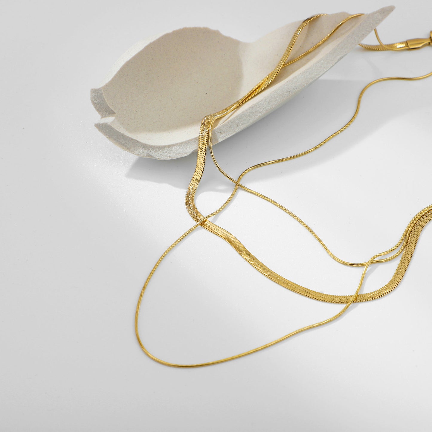 18K Gold Herringbone Snake Chain Layered Necklace