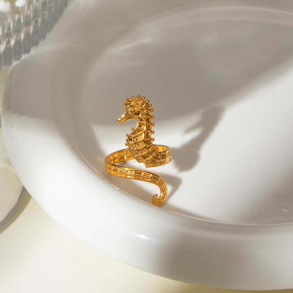 18K Gold Ocean Theme Sea Horse Statement Ring