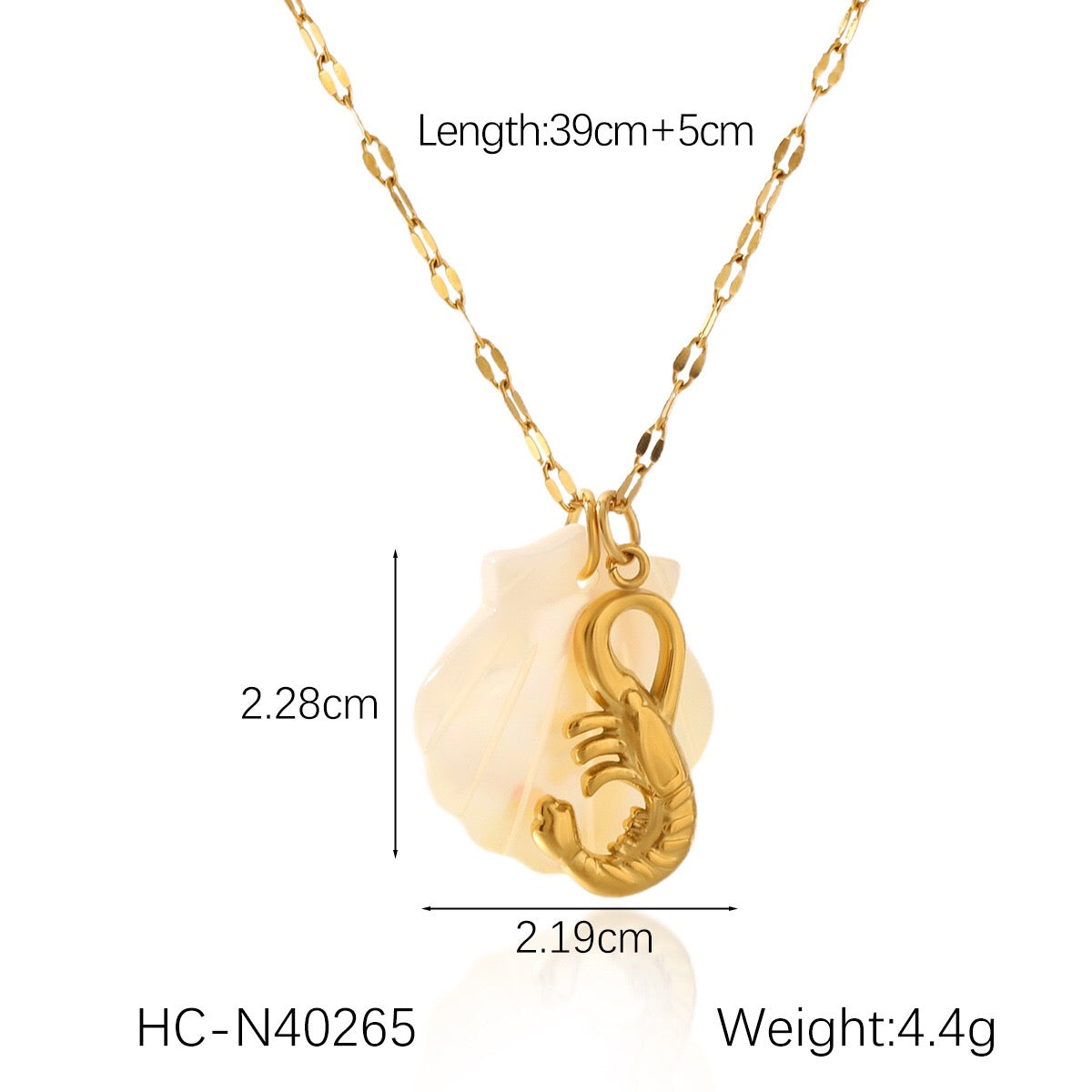 18K Gold Mother of Pearl Seashell Ocean Charm Pendant Necklace
