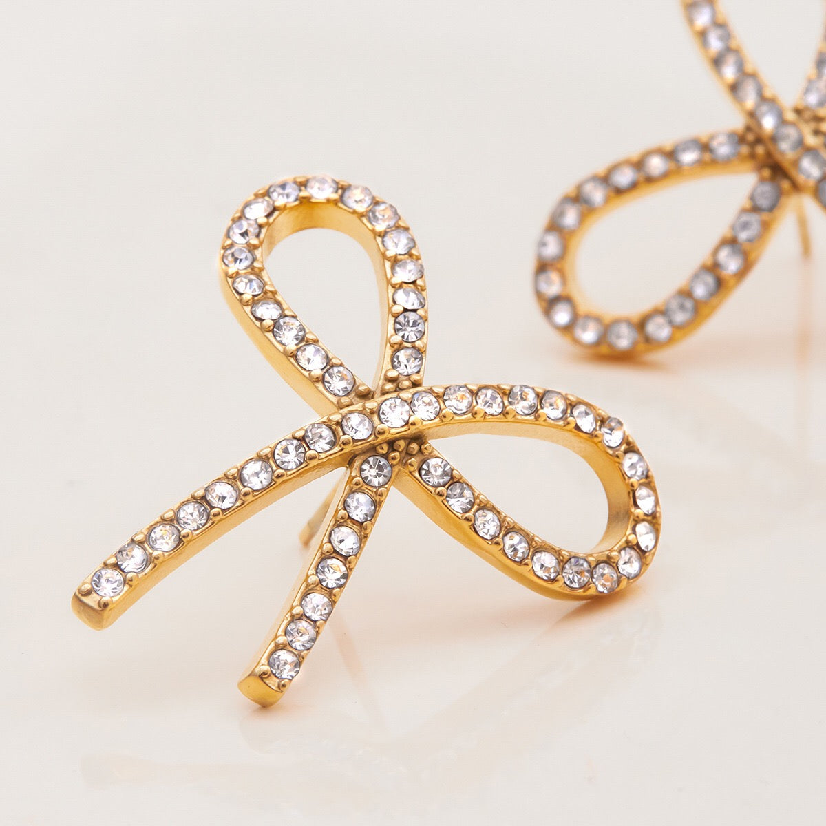 18K Gold Bling Coquette Bow Stud Earrings Ear Cuffs Set