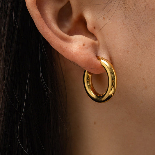 18K Gold Classic Thick Small Hoop Huggie Earrings