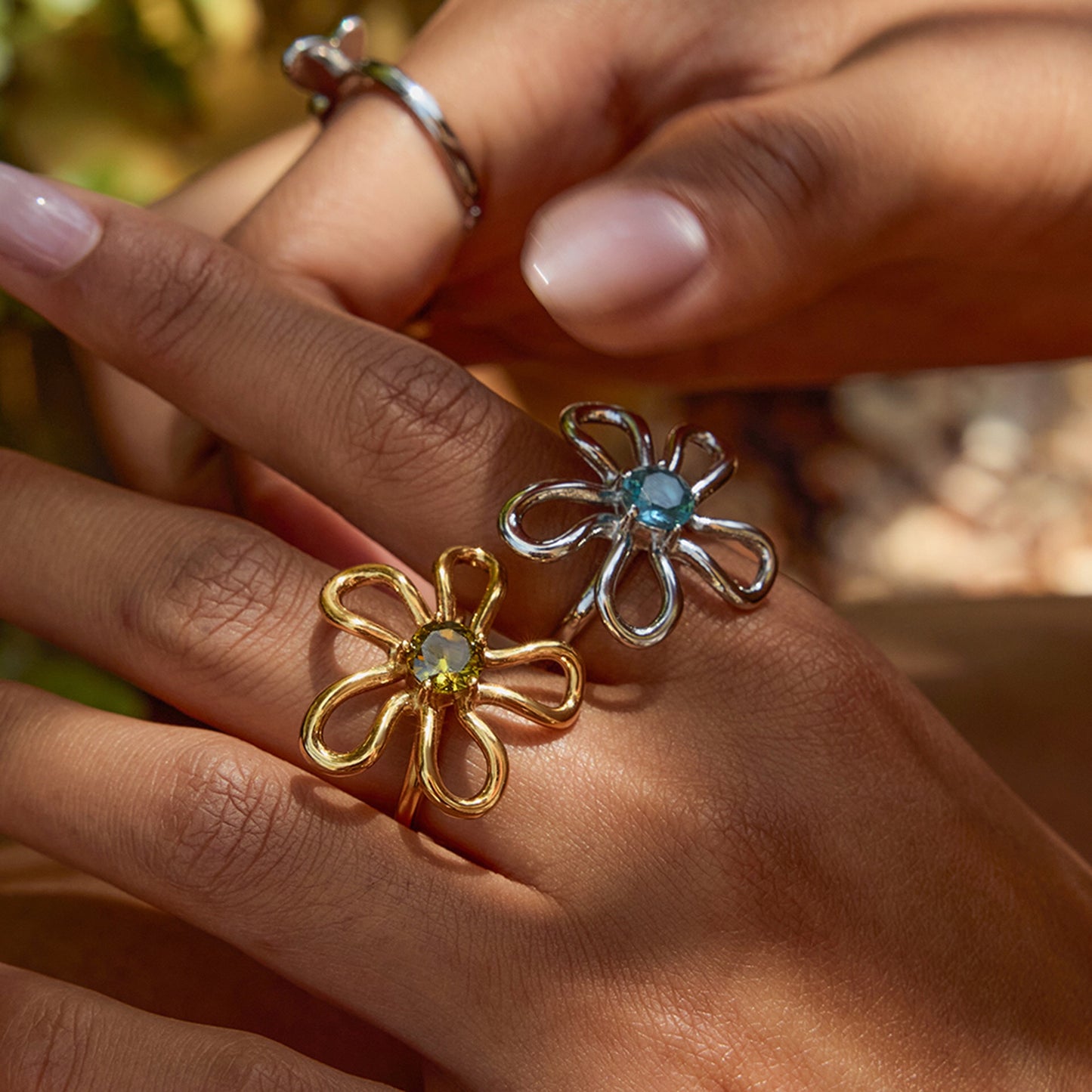 18K Gold Bejeweled Flower Statement Ring