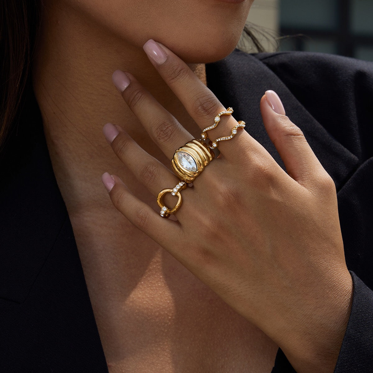 18K Gold Pumpkin Latte Stacking Rings Set
