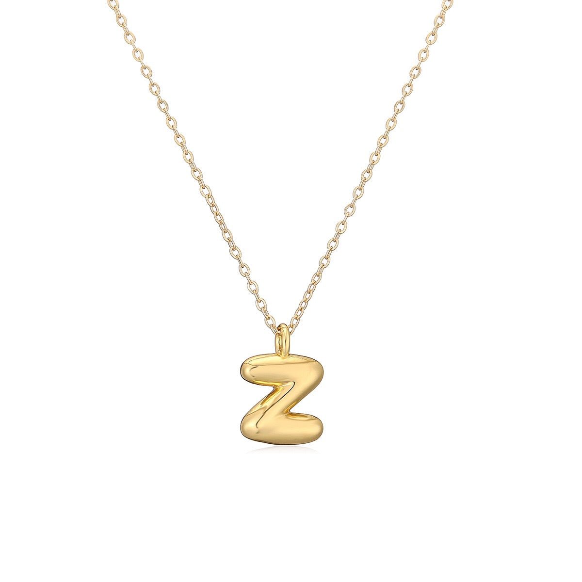 14K Gold Puffy Letter Initial Pendant Necklace -