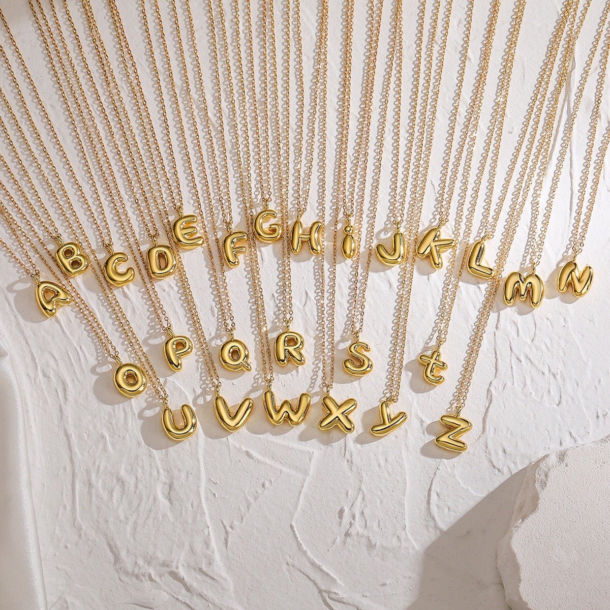 14K Gold Puffy Letter Initial Pendant Necklace -