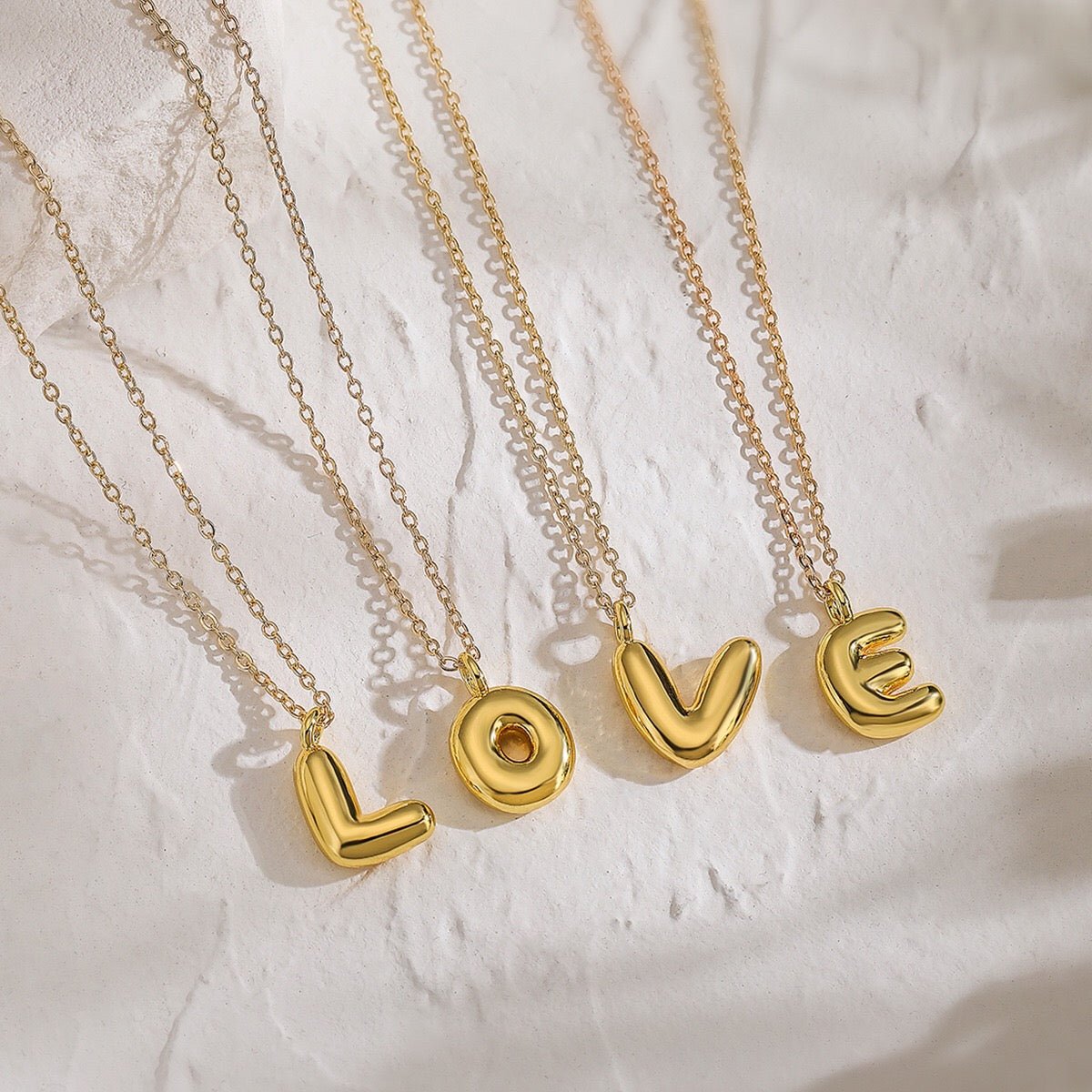 14K Gold Puffy Letter Initial Pendant Necklace -