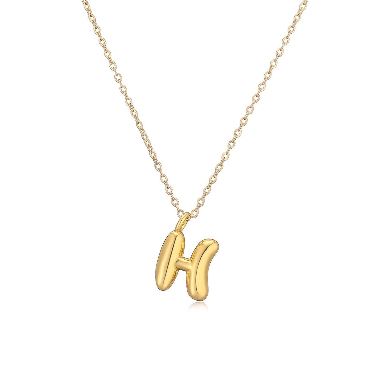 14K Gold Puffy Letter Initial Pendant Necklace -