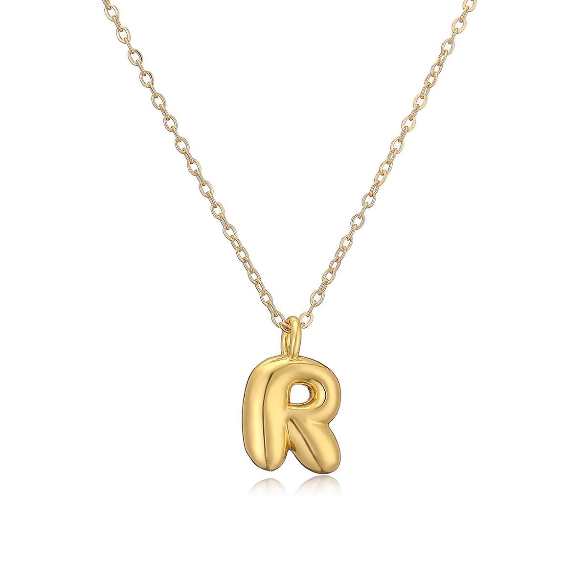 14K Gold Puffy Letter Initial Pendant Necklace -