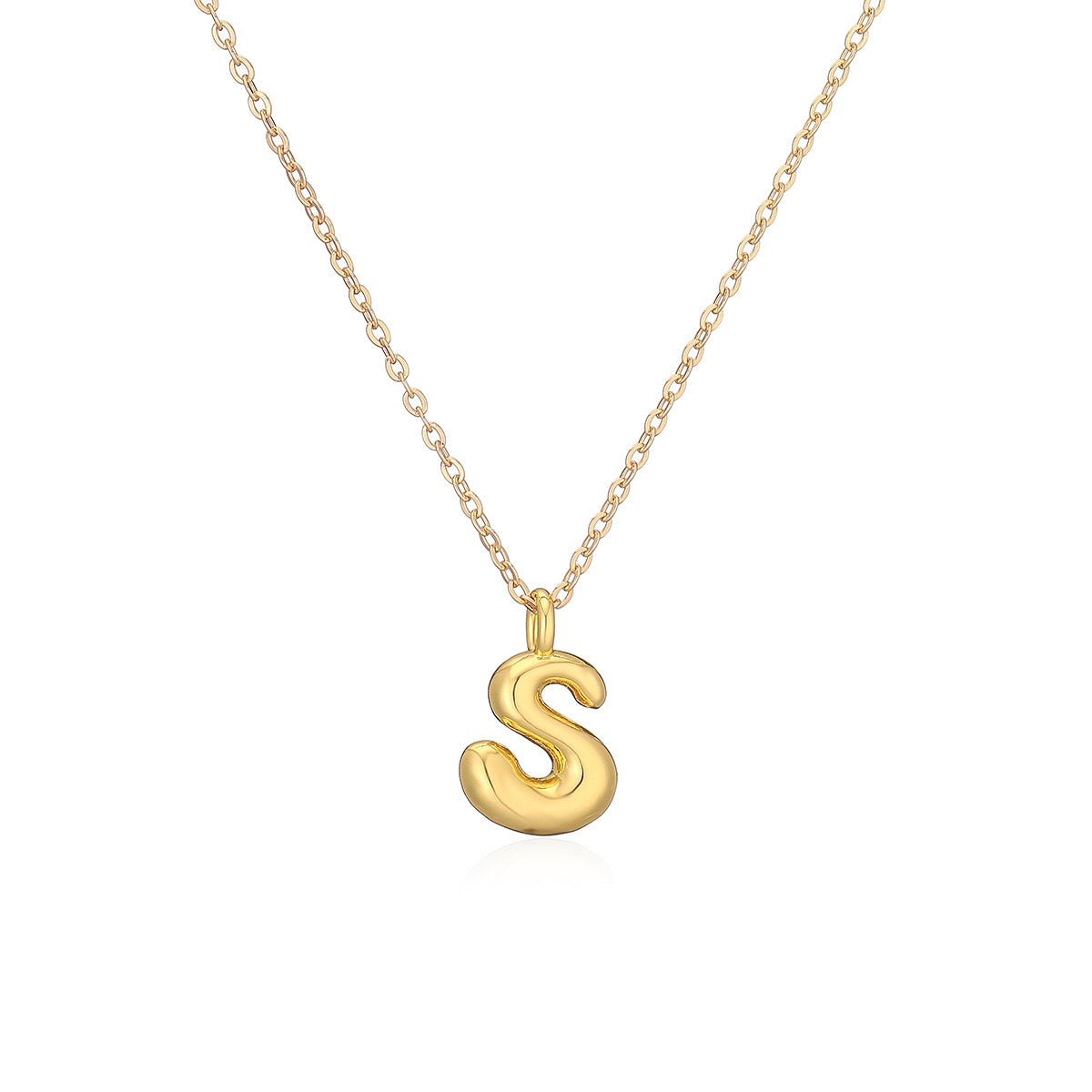 14K Gold Puffy Letter Initial Pendant Necklace -