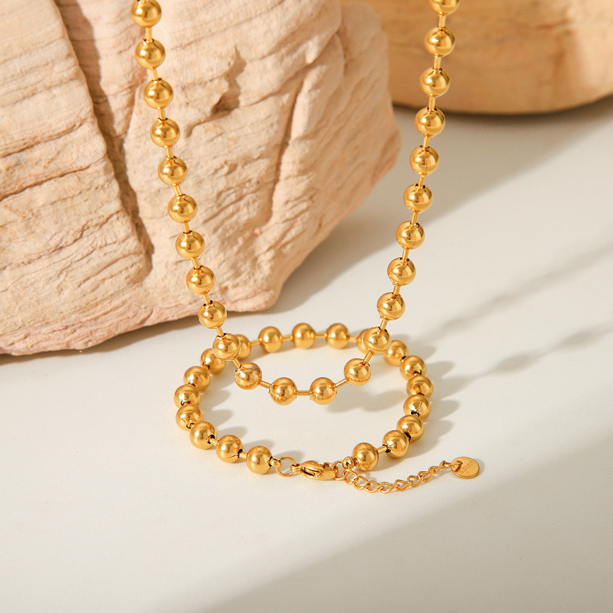 18K Gold Chic Ball Chain Beaded Collar Necklace
