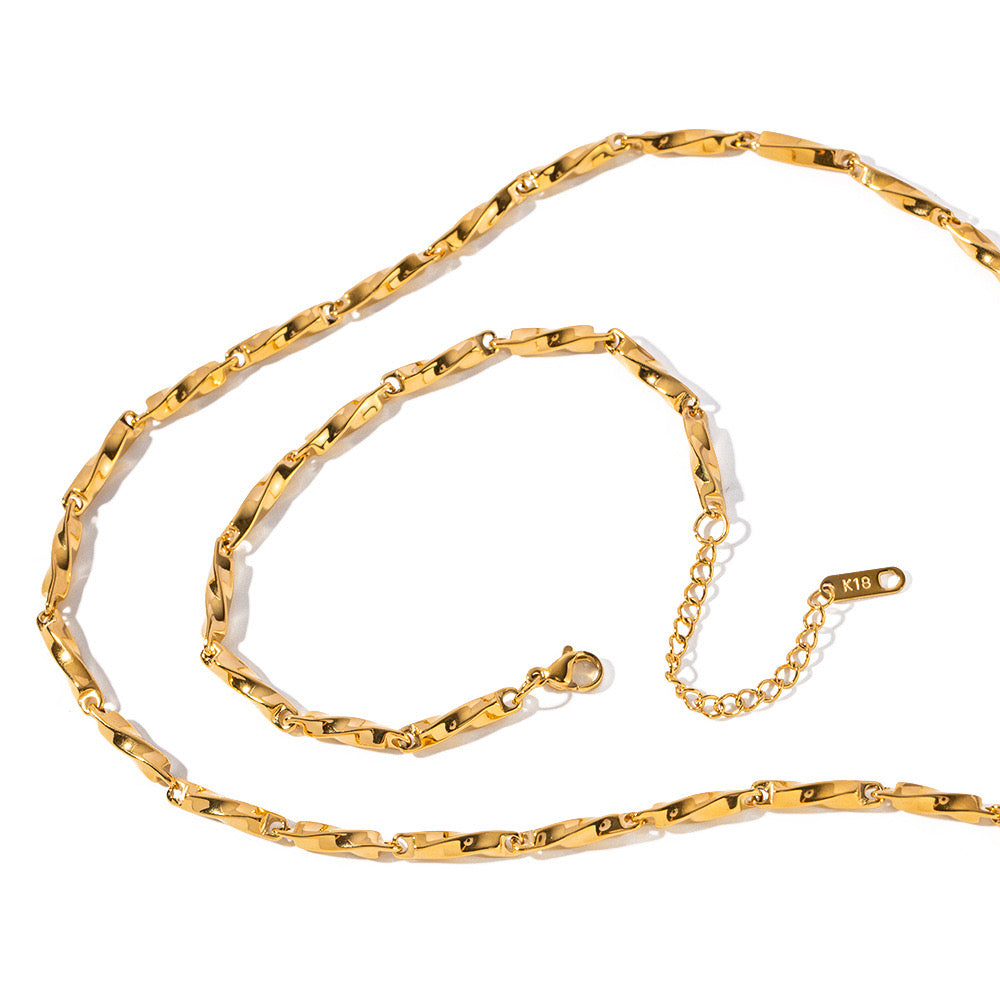 18K Gold Twisted Bar Chain Necklace