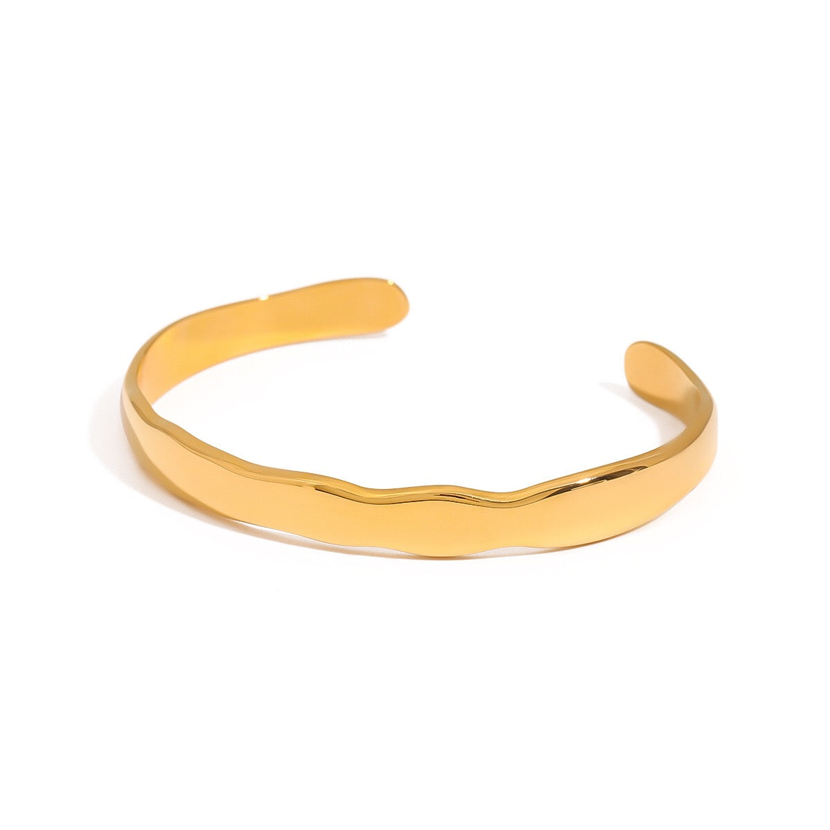 18K Gold Minimalist Edge Simple Wave Stacking Cuff Bangle Bracelet