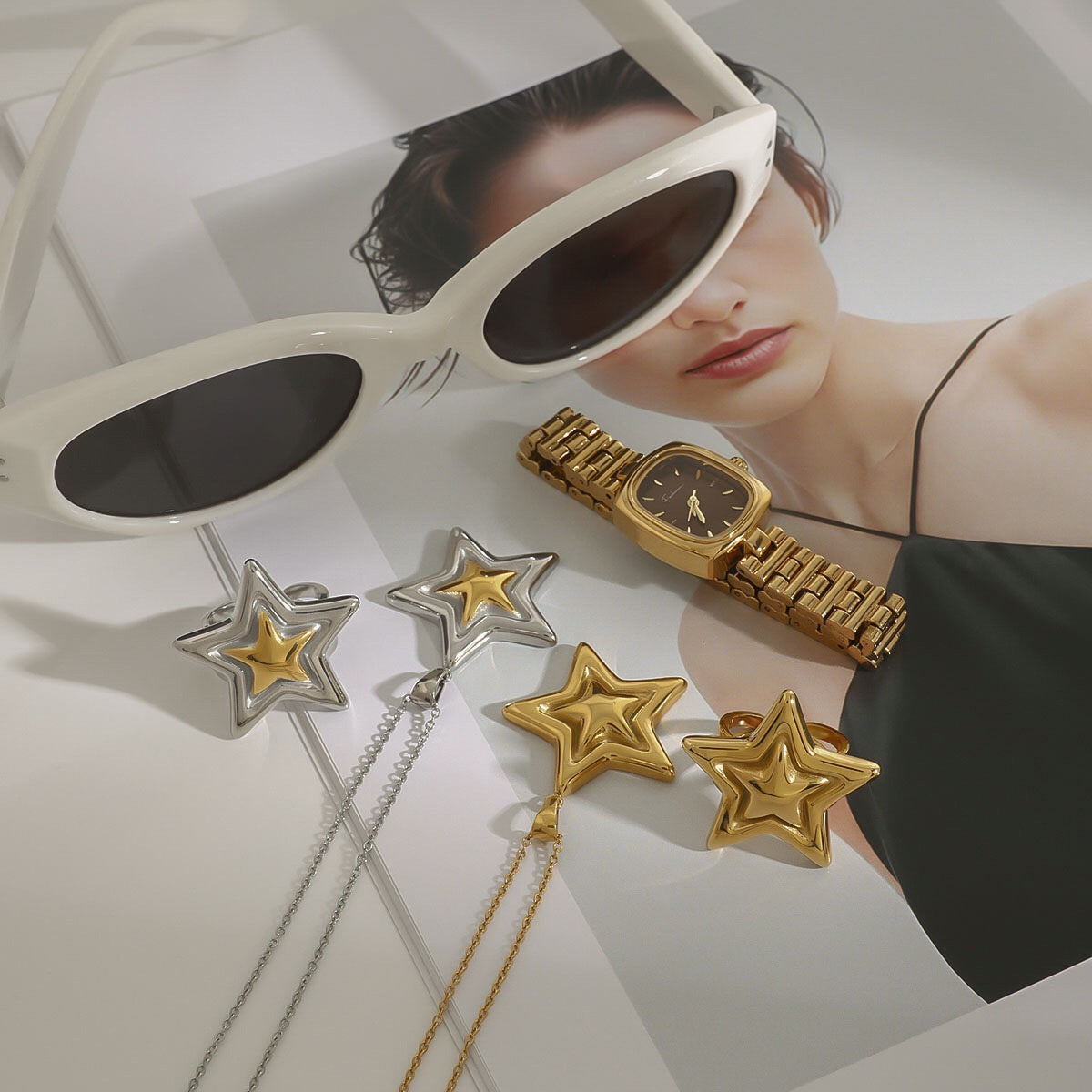 18K Gold Shiny Star Statement Ring