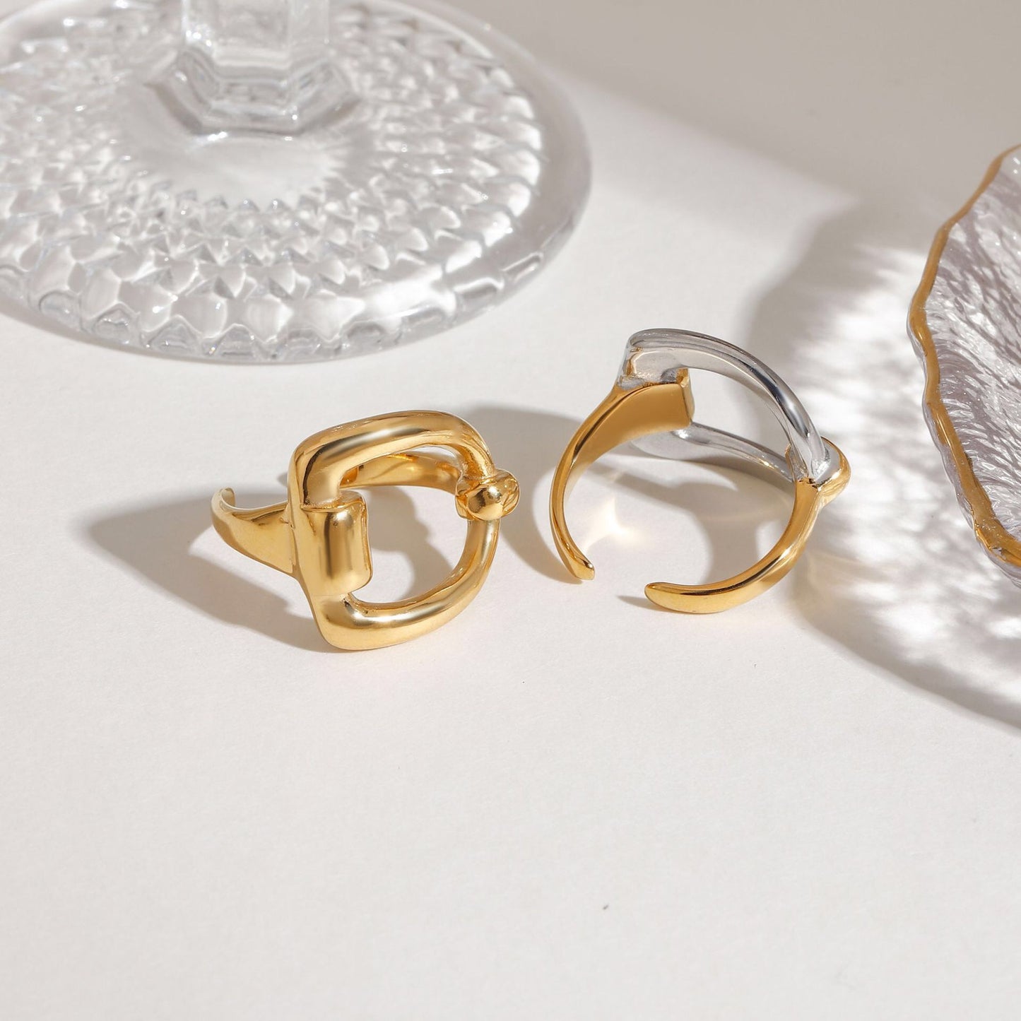 18K Gold and Silver Two Tone Geometric Statement Ring