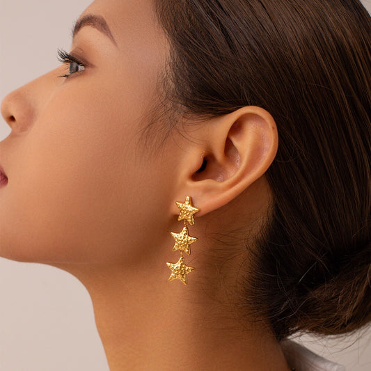 18K Gold Star Dangle Drop Earrings