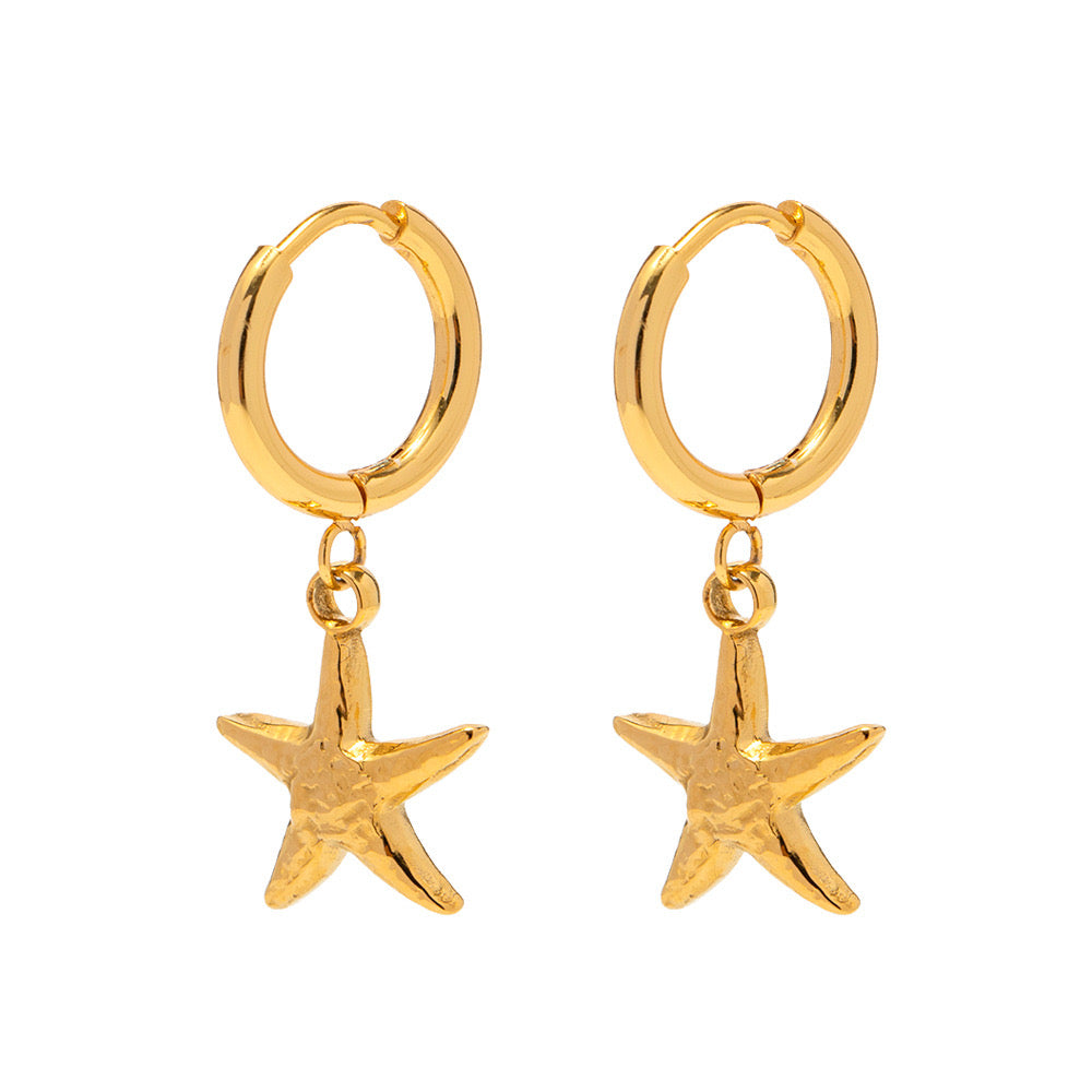 18K Gold Star Huggie Earrings with Charm