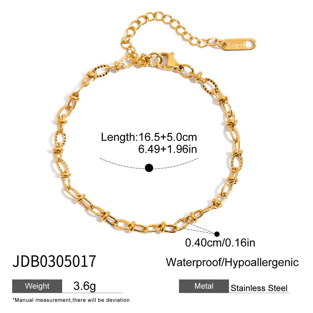 18K Gold Heart Chain Trendy Everyday Bracelet Stack