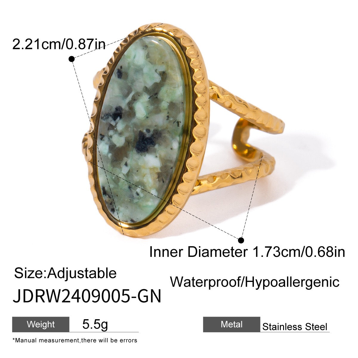 18K Gold Old Money Oval Gemstone Statement Ring