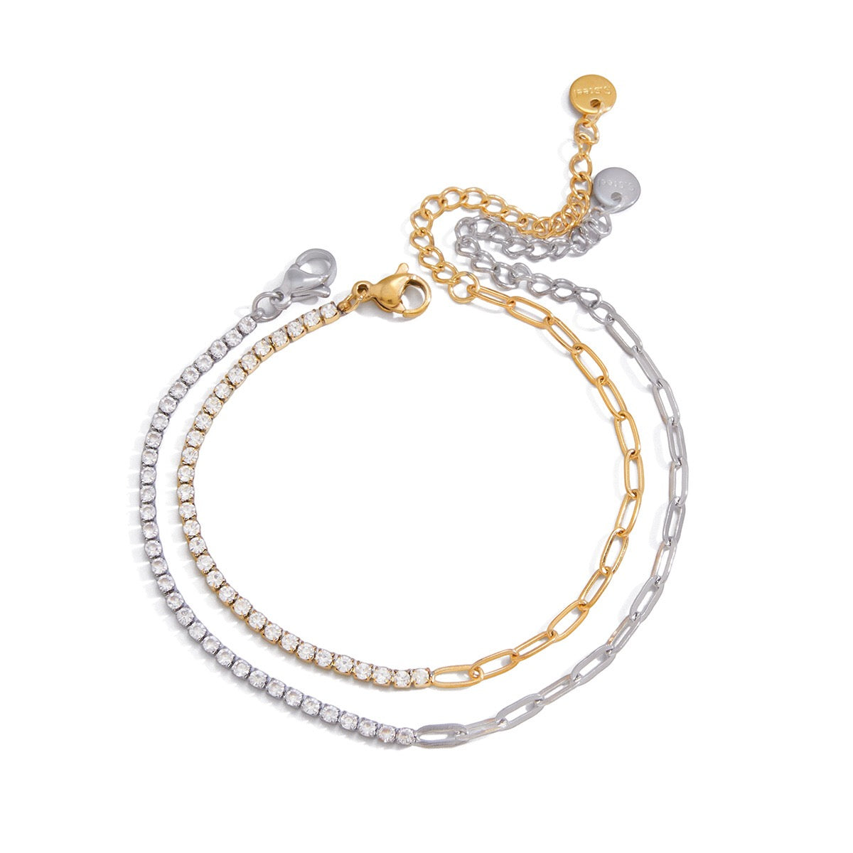 18K Gold and Silver Subtle Spark Paperclip Dainty Tennis Chain Bracelet