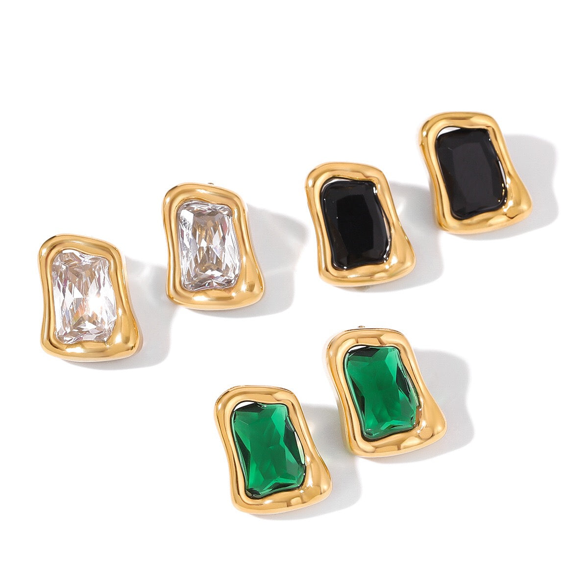 18K Gold Liquid Form Statement CZ Stud Earrings