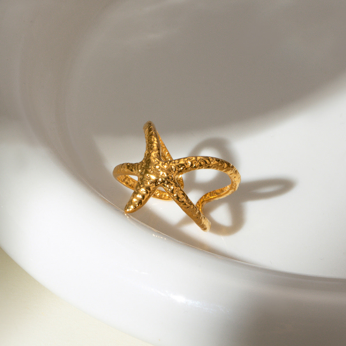 18K Gold Starfish Cuff Ring