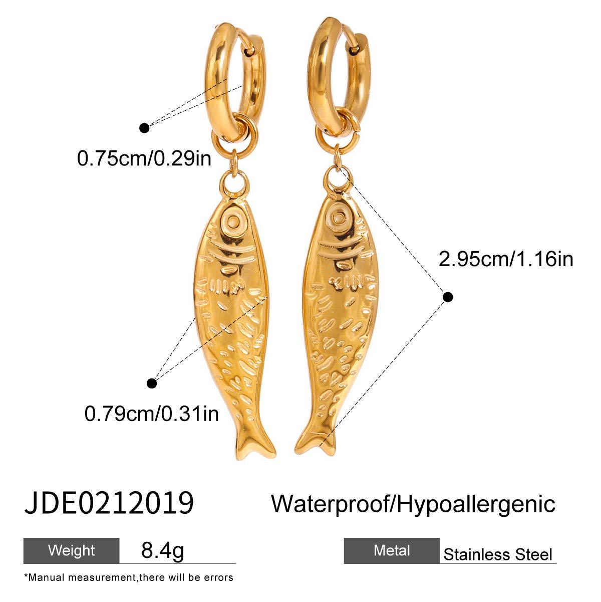 18K Gold Ocean Themed Fish Small Hoop Huggie Earrings with Charm