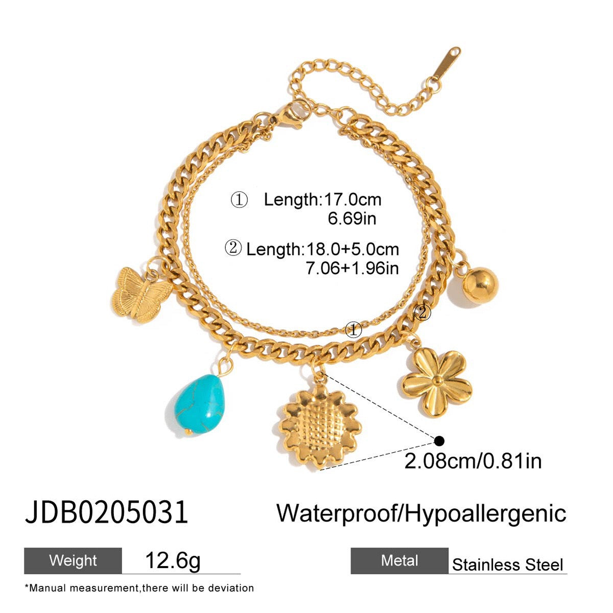 18K Gold Summer Fling Turquoise Chunky Charm Bracelet