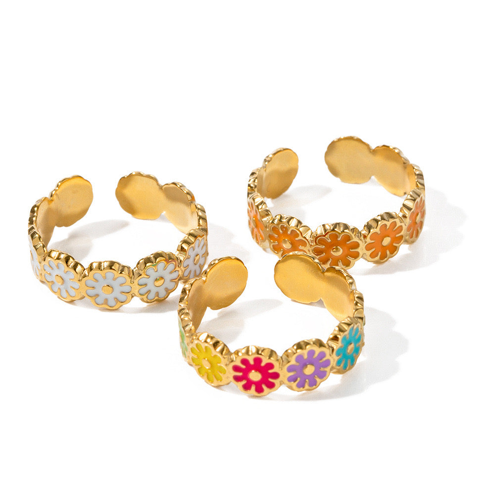 18K Gold Daisy Flower Color Band Ring
