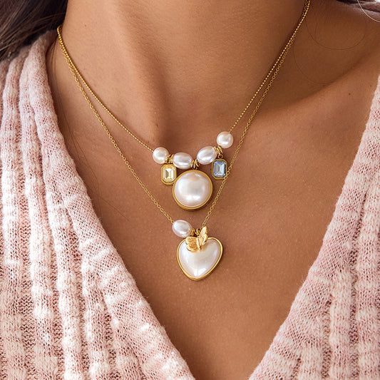 18K Gold Soft Harmony Pearl Charm Statement Necklace