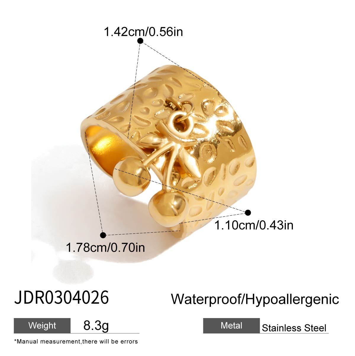 18K Gold Cherry Charm Band Ring