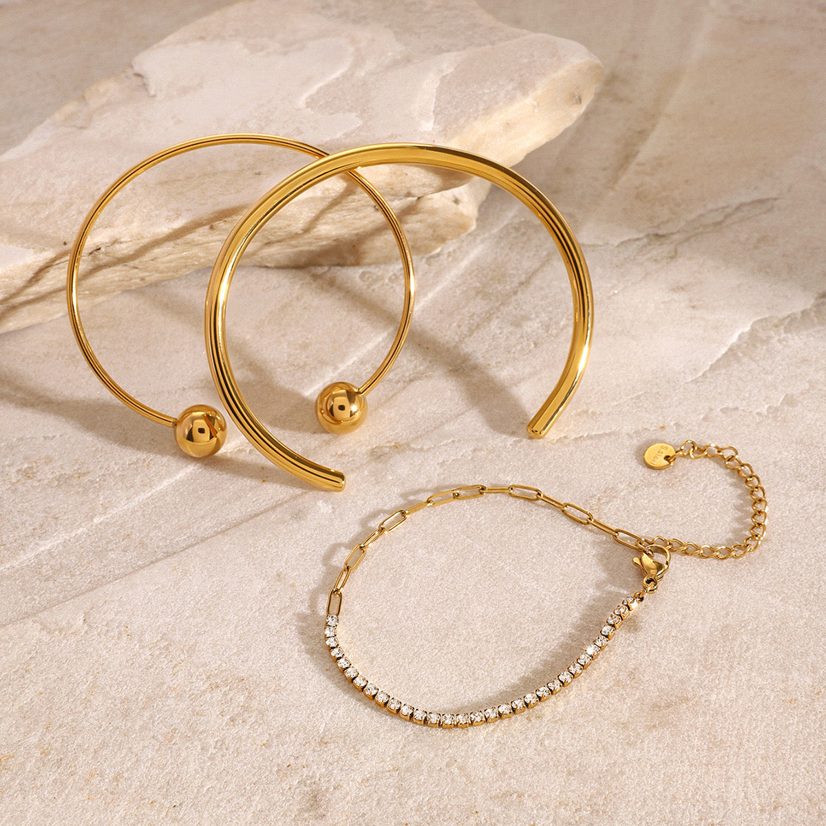18K Gold Minimalist Paperclip Chain Silm Bangle Tennis Bracelet Stack