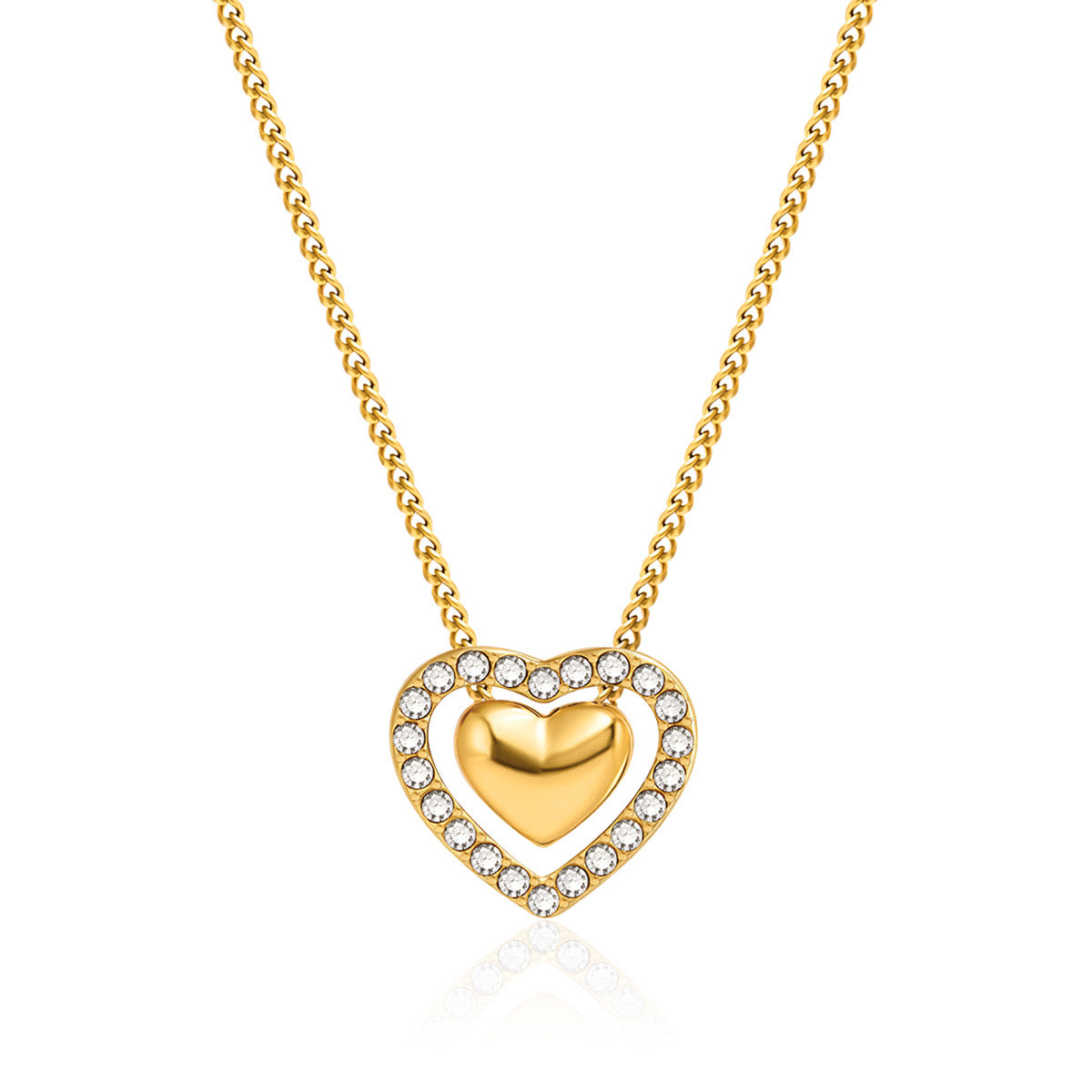 18K Gold Dainty Bling Heart Pendant Necklace