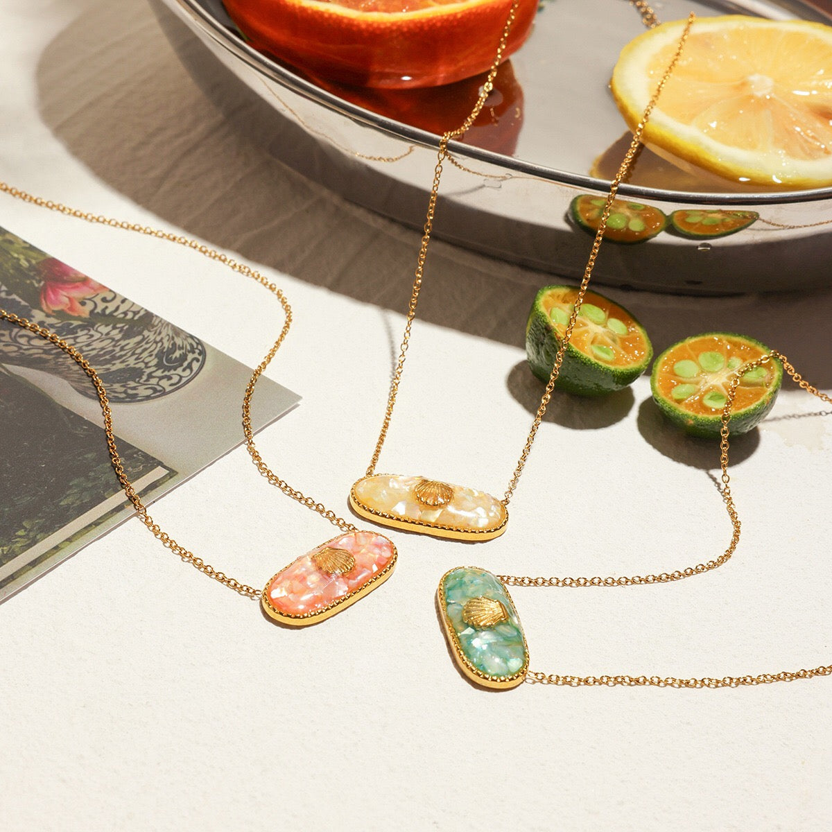 18K Gold Seashell Jelly Color Dainty Pendant Necklace