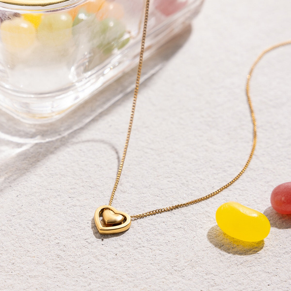 18K Gold Dainty Bling Heart Pendant Necklace