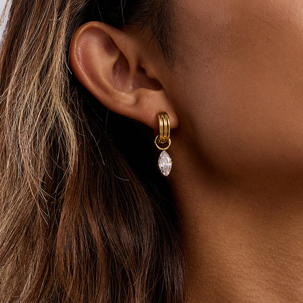 18K Gold Forever Jewel Mismatched Small Hoop Huggie Earrings