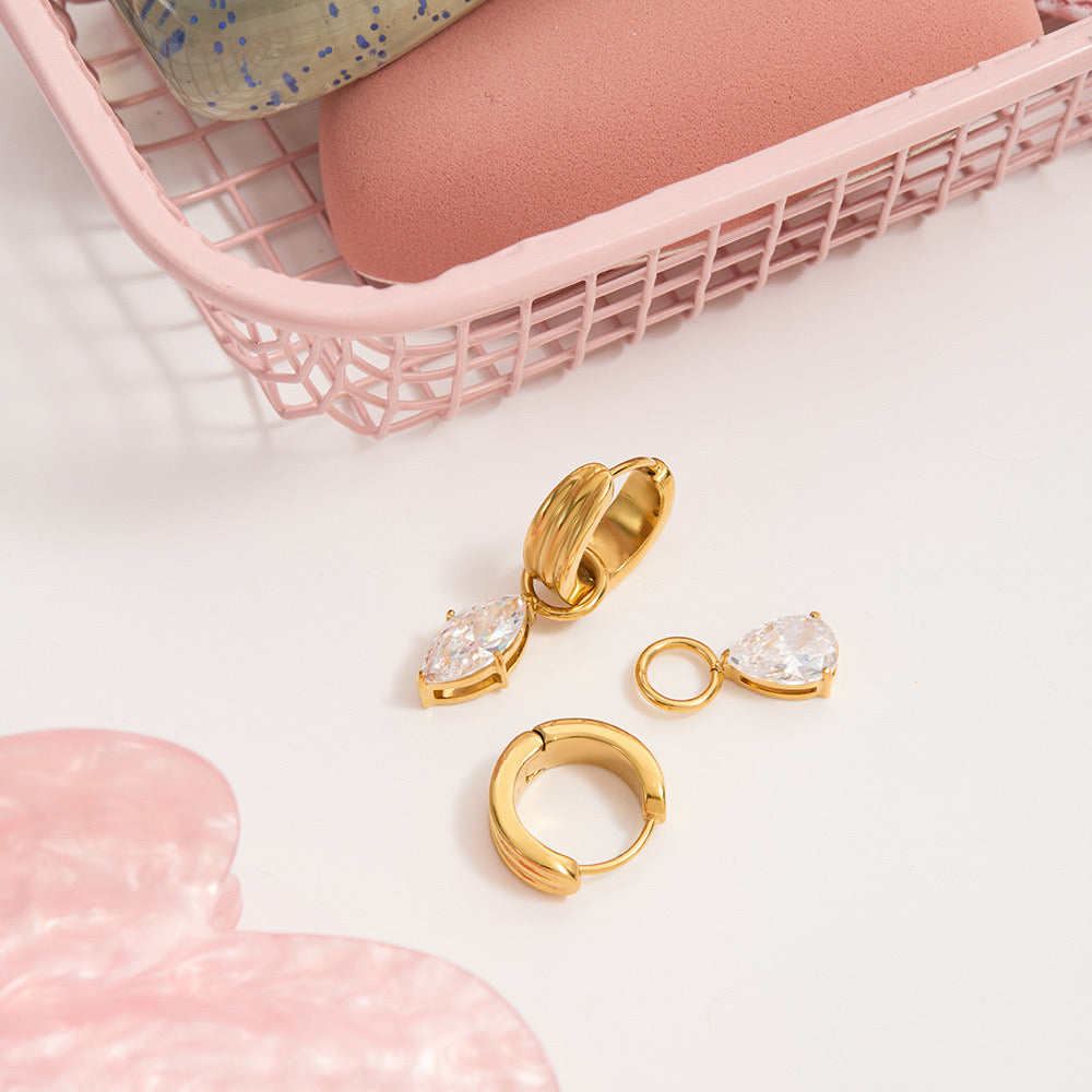 18K Gold Forever Jewel Mismatched Small Hoop Huggie Earrings